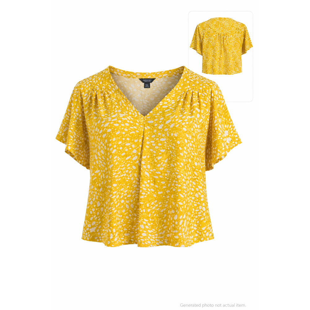 Simply Vera Wang Yellow Abstract Dot V Neck Blouse Short Sleeve Boho XXL